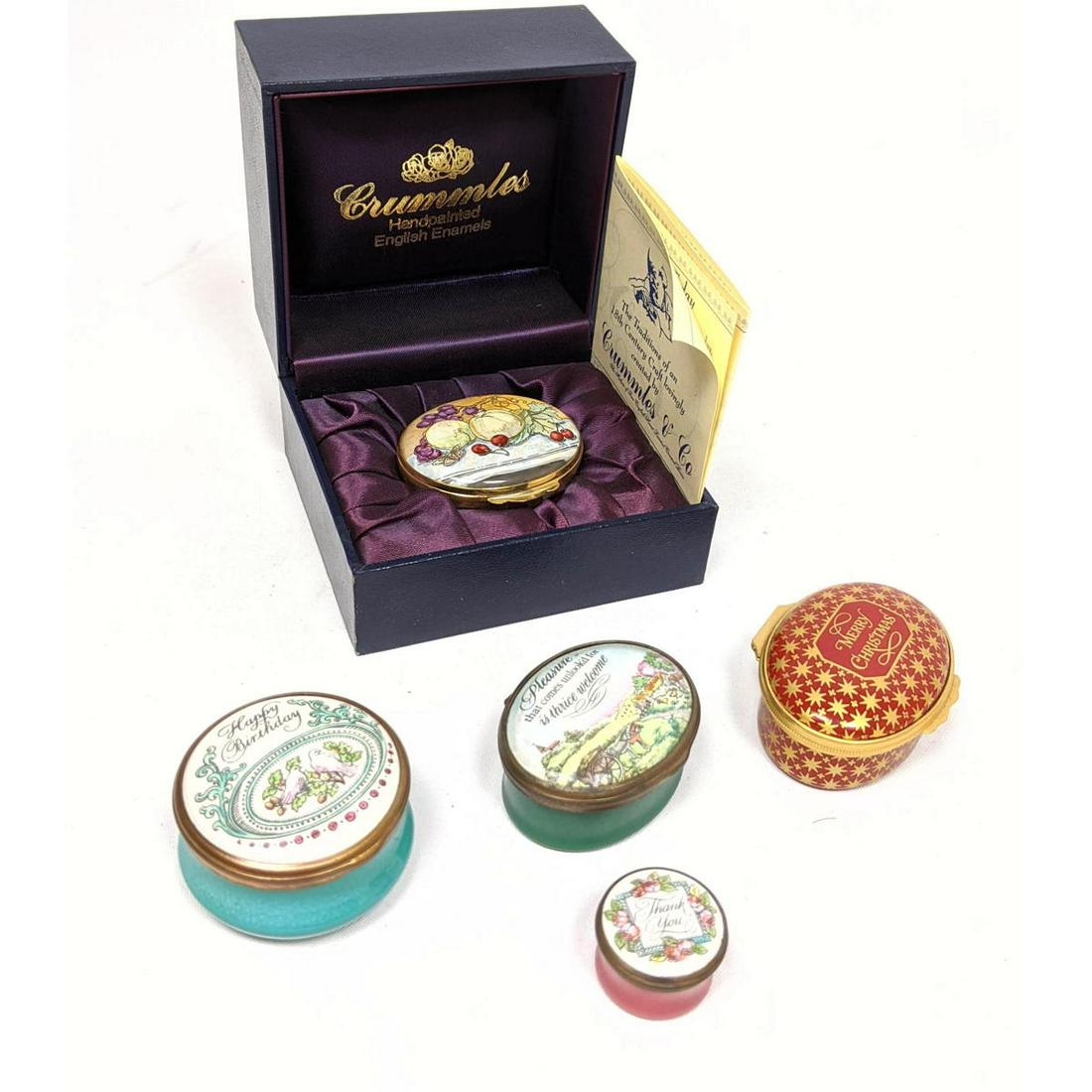 5pc Enamel Hinged Box Lot. CARTIER, HALCYON DAYS ENAMEL (1 of 13)