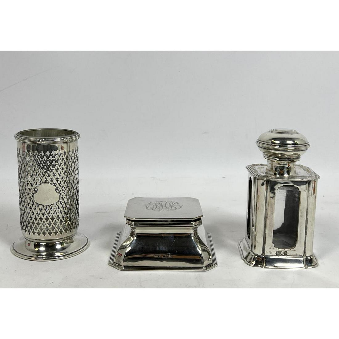 3pc Sterling Hallmarked Items. 1). Pierced Sterling Cyl (1 of 18)