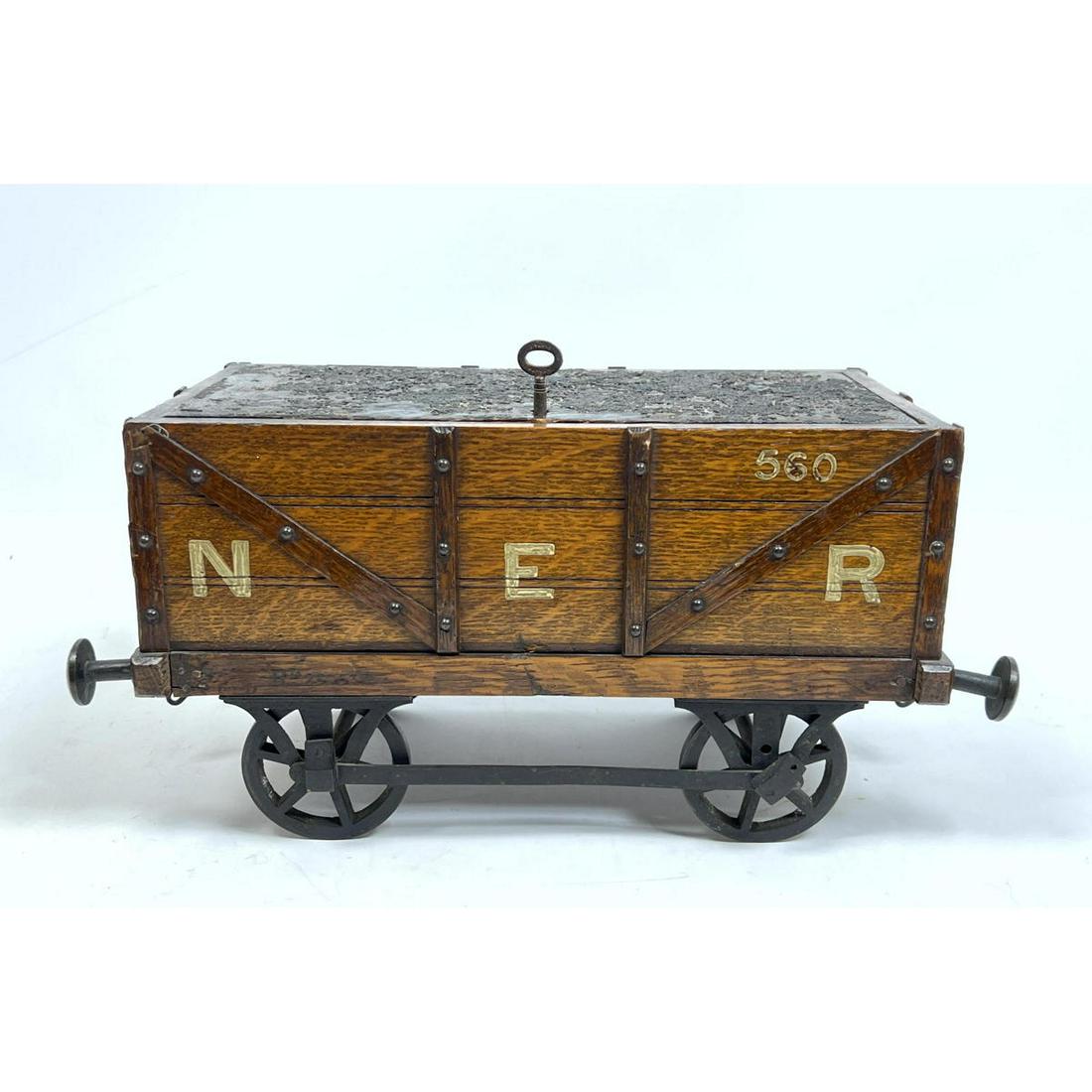 Antique Oak Cigar Box. Miniature Replica  of a Train Ra (1 of 7)