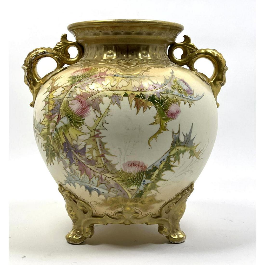 ROYAL BONN Handled Porcelain Vase. Hand Painted Thistle (1 of 13)