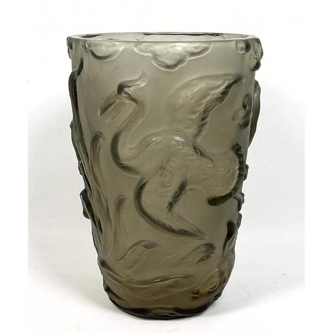 Frosted Crystal Verlys style Vase. Fish and birds with (1 of 10)