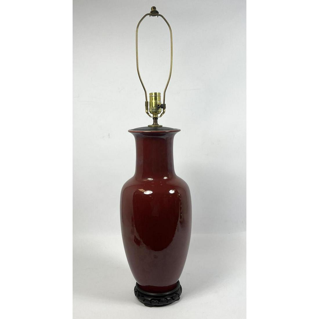 Tall Red Glazed Pottery Table Lamp. Flambe. (1 of 6)