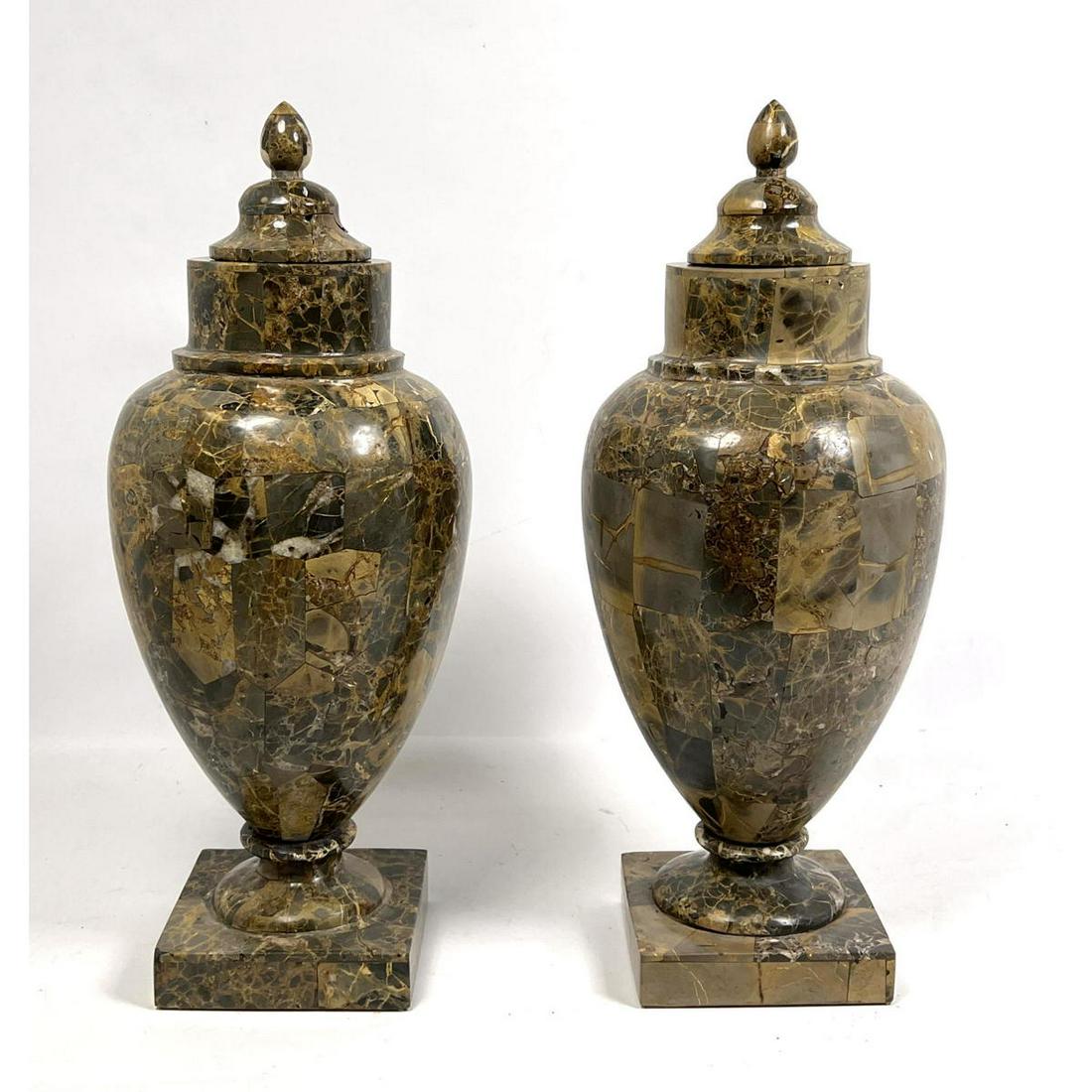 Pr Maitland Smith Stone Marble Laminated Lidded Urns. L (1 of 6)