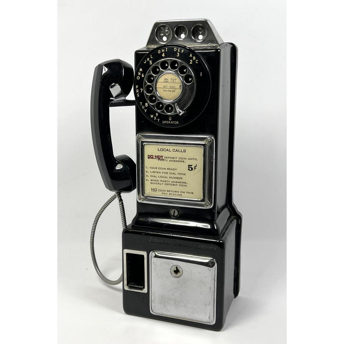 AUTOMATIC ELECTRIC COMPANY Antique Pay Phone. Black Ena (1 of 9)