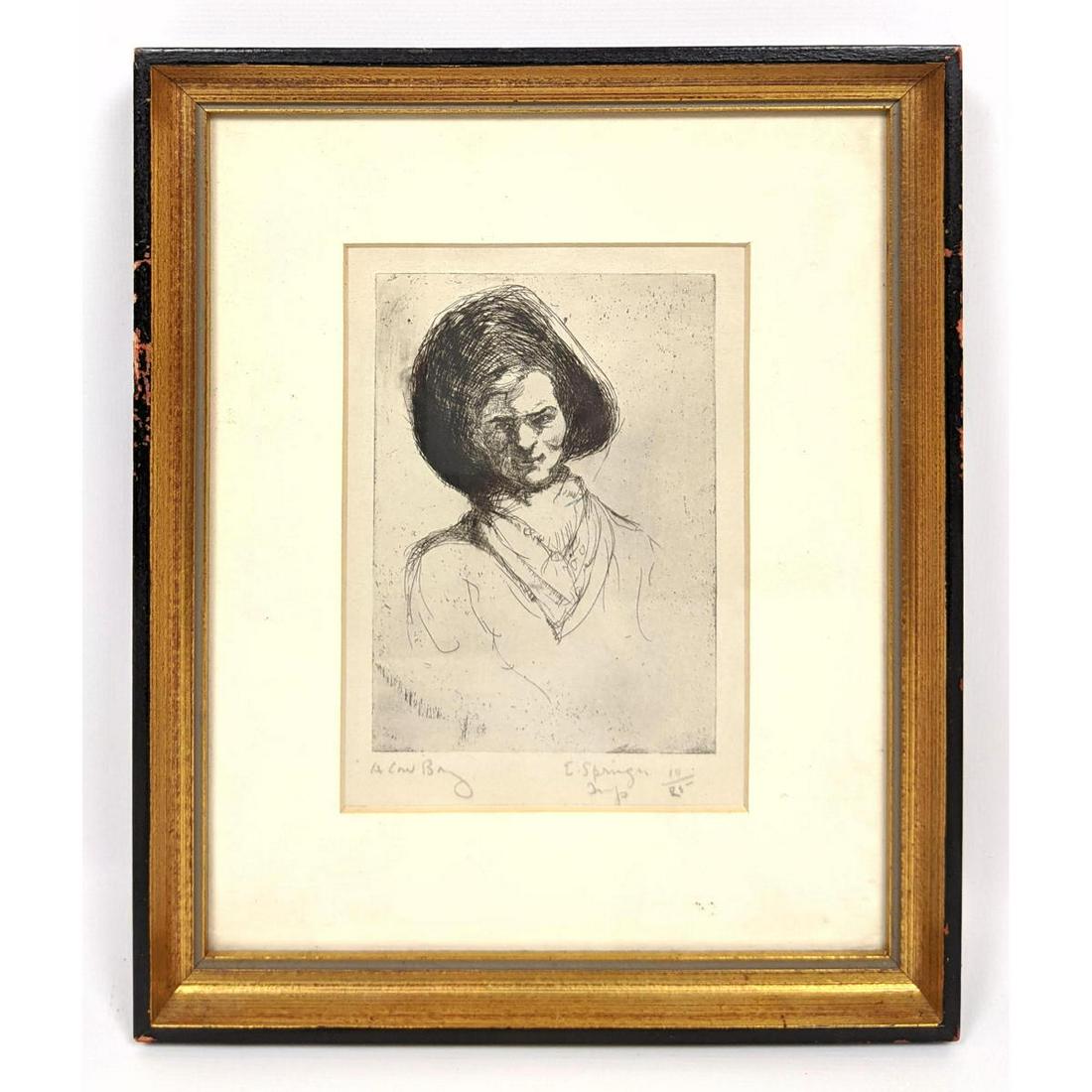 E. SPRINGER Etching Print. A Cowboy. Pencil signed. 10/ (1 of 7)