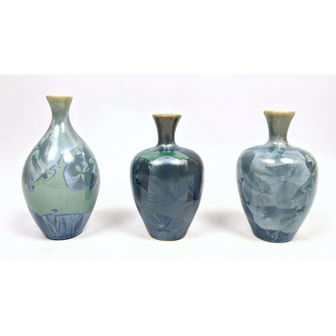 3pc Artisan Handcrafted Crystalline Glaze Vases. Bluish (1 of 14)