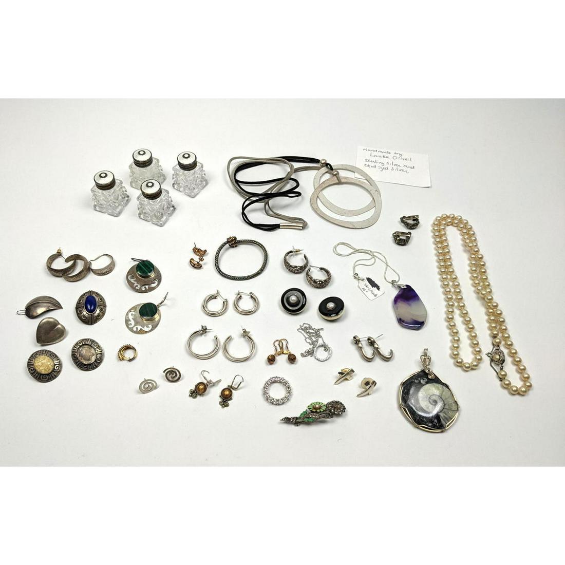 Large Lot Sterling Jewelry plus Enamel Salt and Peppers: Large Lot Sterling Jewelry plus Enamel Salt and Peppers. --- US Shipping charge: $20 Plus insurance at a rate of $1 per hundred.