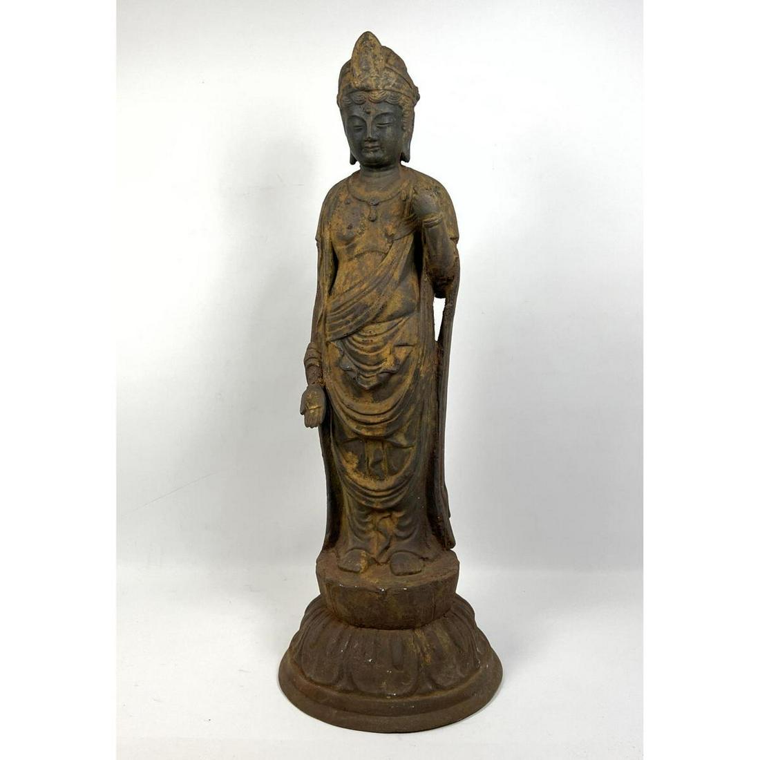 Cast Iron Asian Deity Figural Sculpture. Lotus Base. (1 of 12)