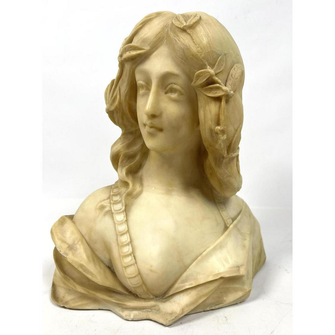 Signed carved Alabaster bust Sculpture of woman (1 of 11)