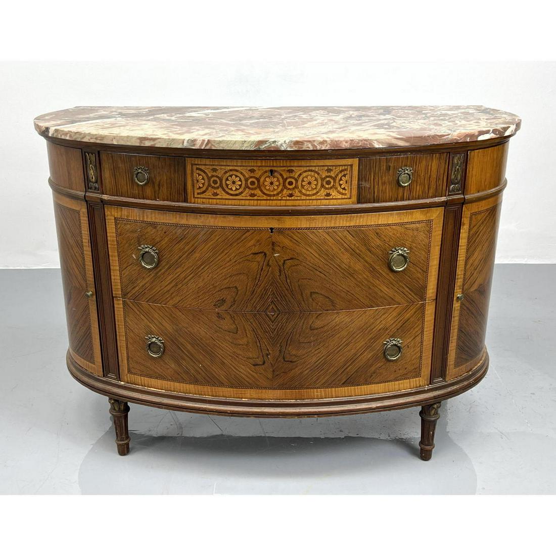 Vintage Marble Top Bombe Chest of Drawers. Marquetry In (1 of 9)