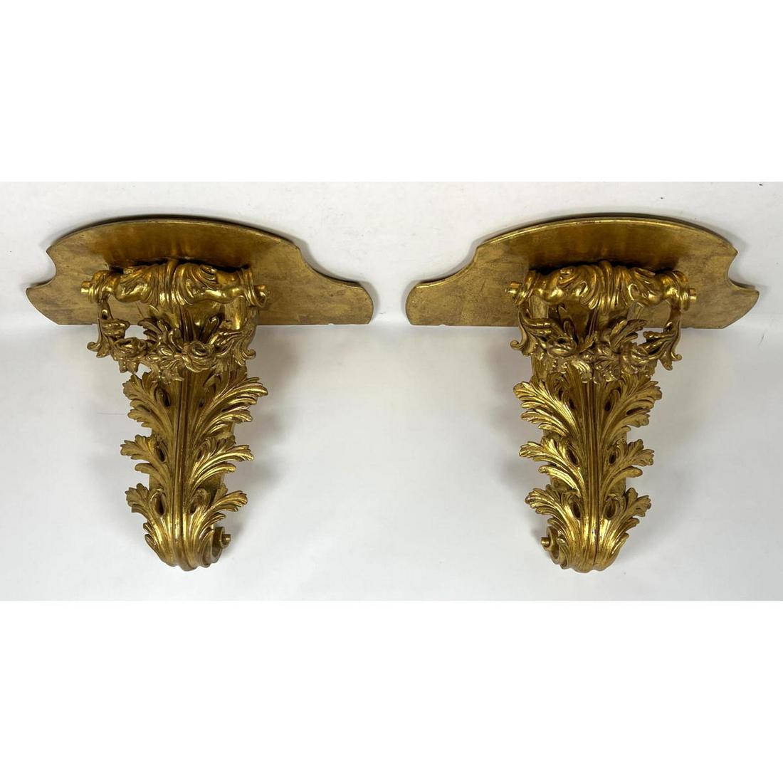 Pr Gilt Foliate Scroll Wall Brackets Shelves. Ornate de (1 of 9)