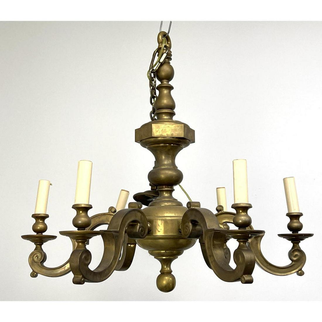 Heavy Brass Chandelier. CHAPMAN 1974. Six heavy scroll (1 of 12)