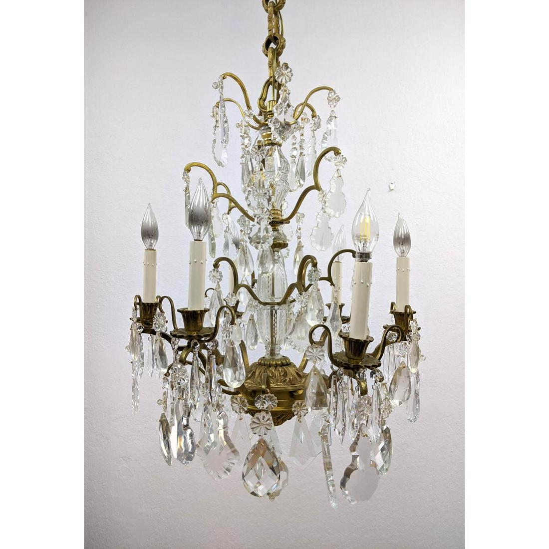 Brass & Crystal Hanging Chandelier. 6 arm candle lights (1 of 10)