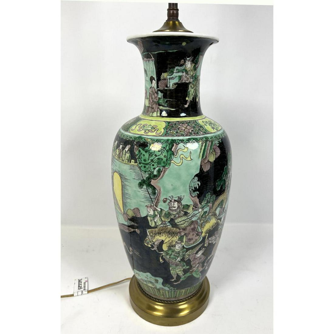 Tall Asian Pottery Table Lamp.  Decorative scenic desig (1 of 7)