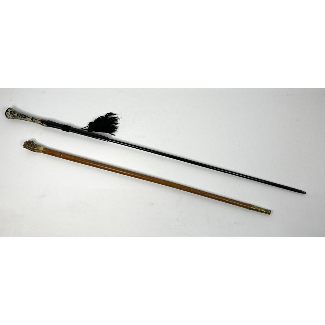 2pcs Vintage walking Sticks. Carved and Antler. (1 of 13)