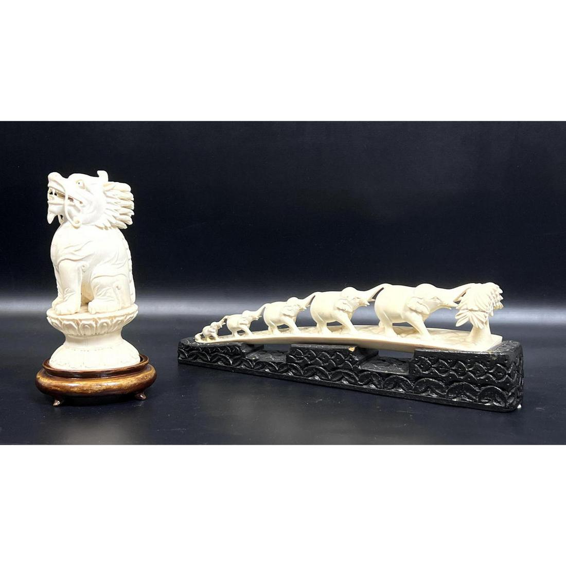 2 pcs Asian Carved Figures and Elephant Bridge. (1 of 14)