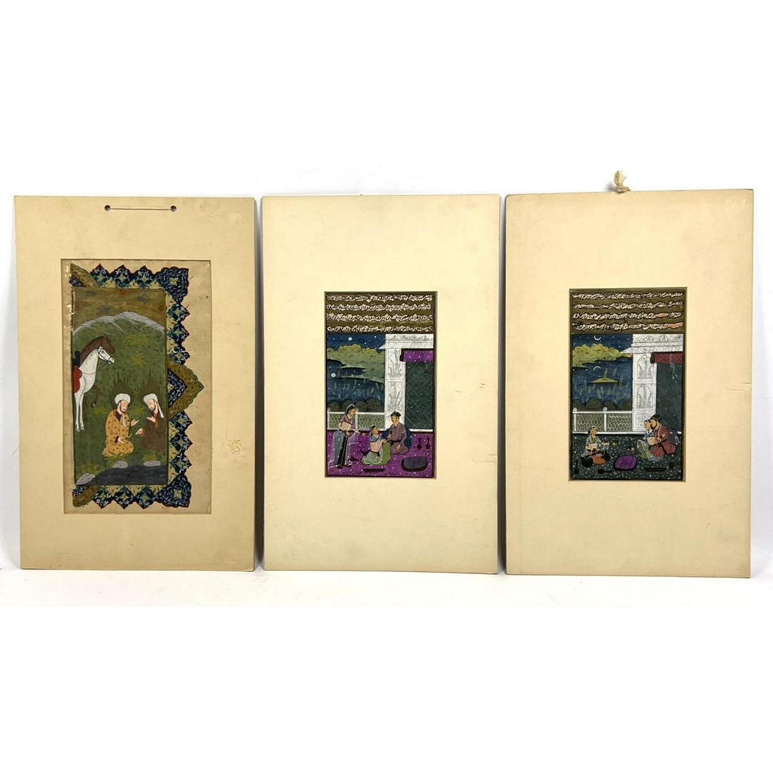 3 Indo Persian manuscript paintings. Unframed. matted. (1 of 12)
