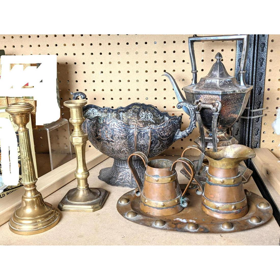 Metalware Lot. Arts and Crafts Tray Set, Brass candlest (1 of 11)