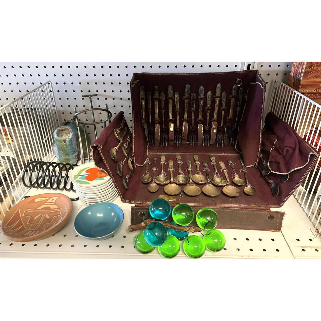 mixed lot with silverplate flatware acrylic fruit. (1 of 12)