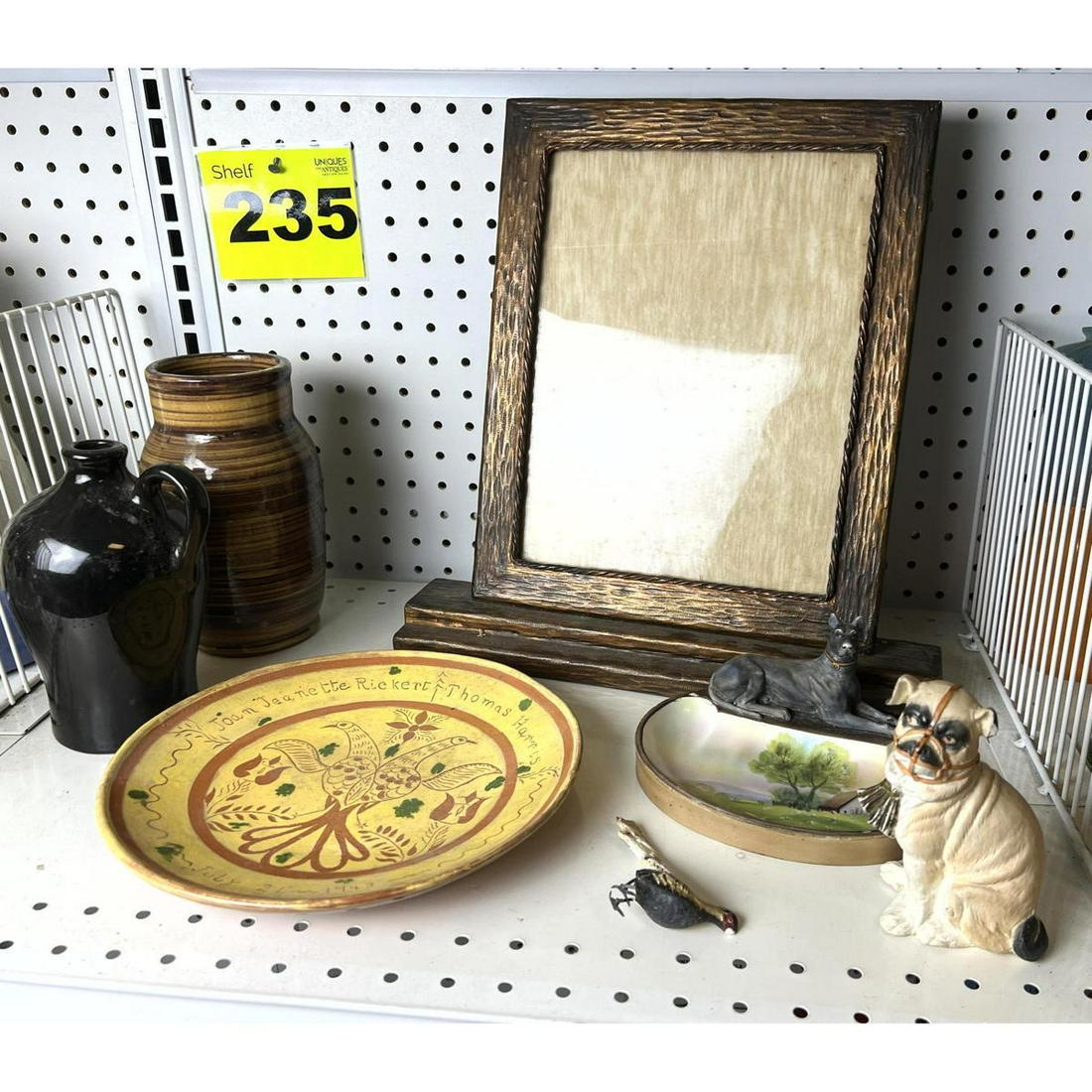 Lot. Metal Dresser frame, stoneware, redware.: Lot. Metal Dresser frame, stoneware, redware. ---