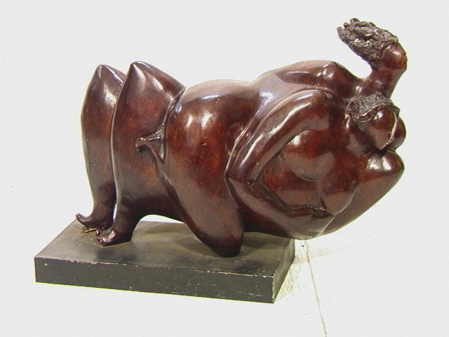 Large Bronze Botero style Figural Sculpture. Two: Large Bronze Botero style Figural Sculpture. Two Nudes. Unsigned. This is a large Figural Bronze.-- Dimensions: H: 30 inches: W: 45 inches --- Condition (General): Break to support on bottom of feet. 
