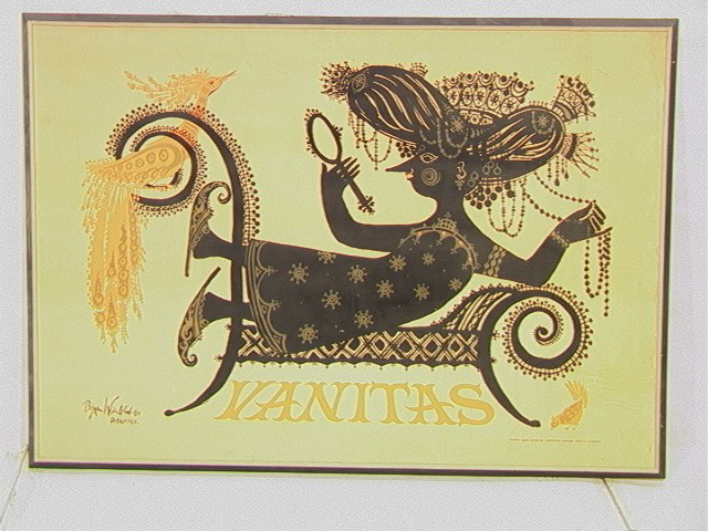 BJORN WIINBLAD Poster. VANITAS. Made in Denmark: BJORN WIINBLAD Poster. VANITAS. Made in Denmark DANMARK. Framed-- Dimensions: H: 35 inches: W: 50 inches --- Condition (General): Few water stains to edge. Please contact us with specific questions ab