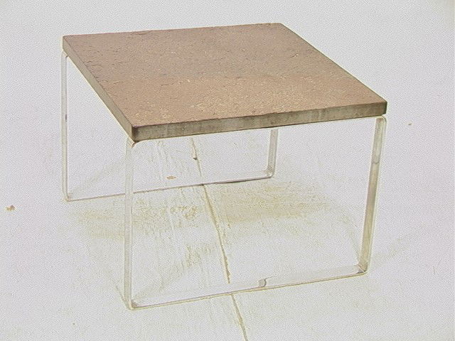 German Modernist Slate & Steel Side Table. Thick: German Modernist Slate & Steel Side Table. Thick Slate Top on flat chromed steel frame base.-- Dimensions: H: 17 inches: W: 24 inches --- Condition (General): Spots on chrome. Please contact us with s