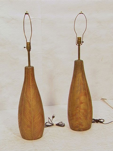 Pair Raymor Italian Pottery Table Lamps. Carved: Pair Raymor Italian Pottery Table Lamps. Carved design. Marked.-- Dimensions: H: 38 inches: W: 8 inches --- Condition (General): Cords cut needs rewiring. Please contact us with specific questions abo