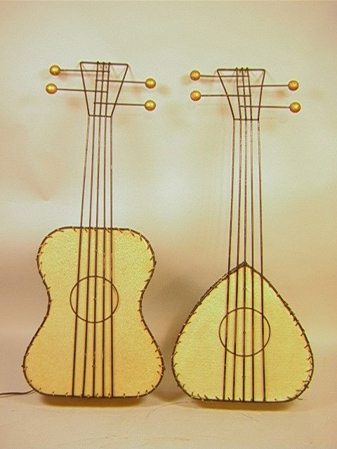 2 PCS FREDERICK WEINBERG Wall Sculptures. Guita: 2 PCS FREDERICK WEINBERG Wall Sculptures. Guitar and Mandolin. 2 PCS-- Dimensions: --- Condition (General): Mandolin is missing light socket. Some losses to edge ties. Please contact us with specific