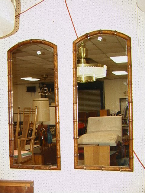 Pr Decorator Wall Mirrors. Wood Framed Faux Bambo: Pr Decorator Wall Mirrors. Wood Framed Faux Bamboo.-- Dimensions: H: 47 inches: W: 21 inches --- Condition (General): Little wear to finish Please contact us with specific questions about condition, n