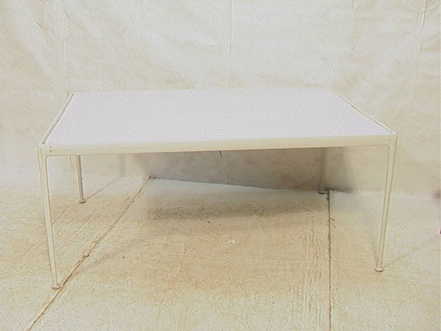 RICHARD SCHULTZ for KNOLL Dining Table. White En: RICHARD SCHULTZ for KNOLL Dining Table. White Enamel Top on White Enamel Aluminum Frame. unmarked.-- Dimensions: H: 26 inches: D: 38 inches: L: 60 inches --- Condition (General): Lots of chips to whit