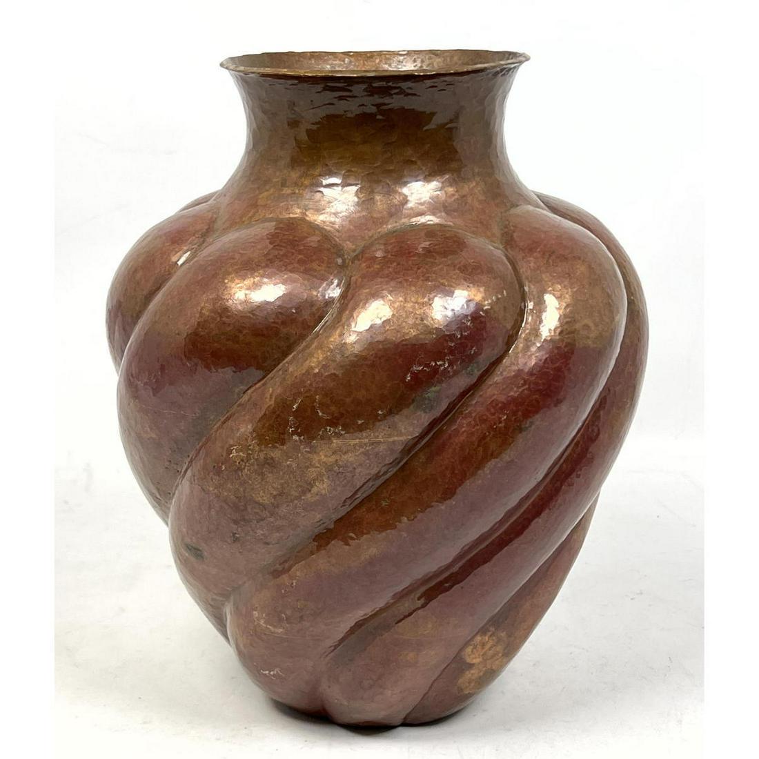 Large Heavy Hammered Copper Vase with Swirl ribbed desi (1 of 8)