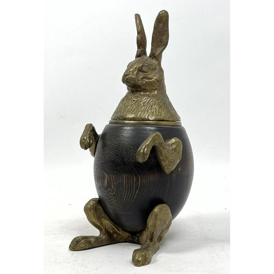 ARTHUR COURT Wood and Brass Figural Rabbit Jar. Rabbit (1 of 12)