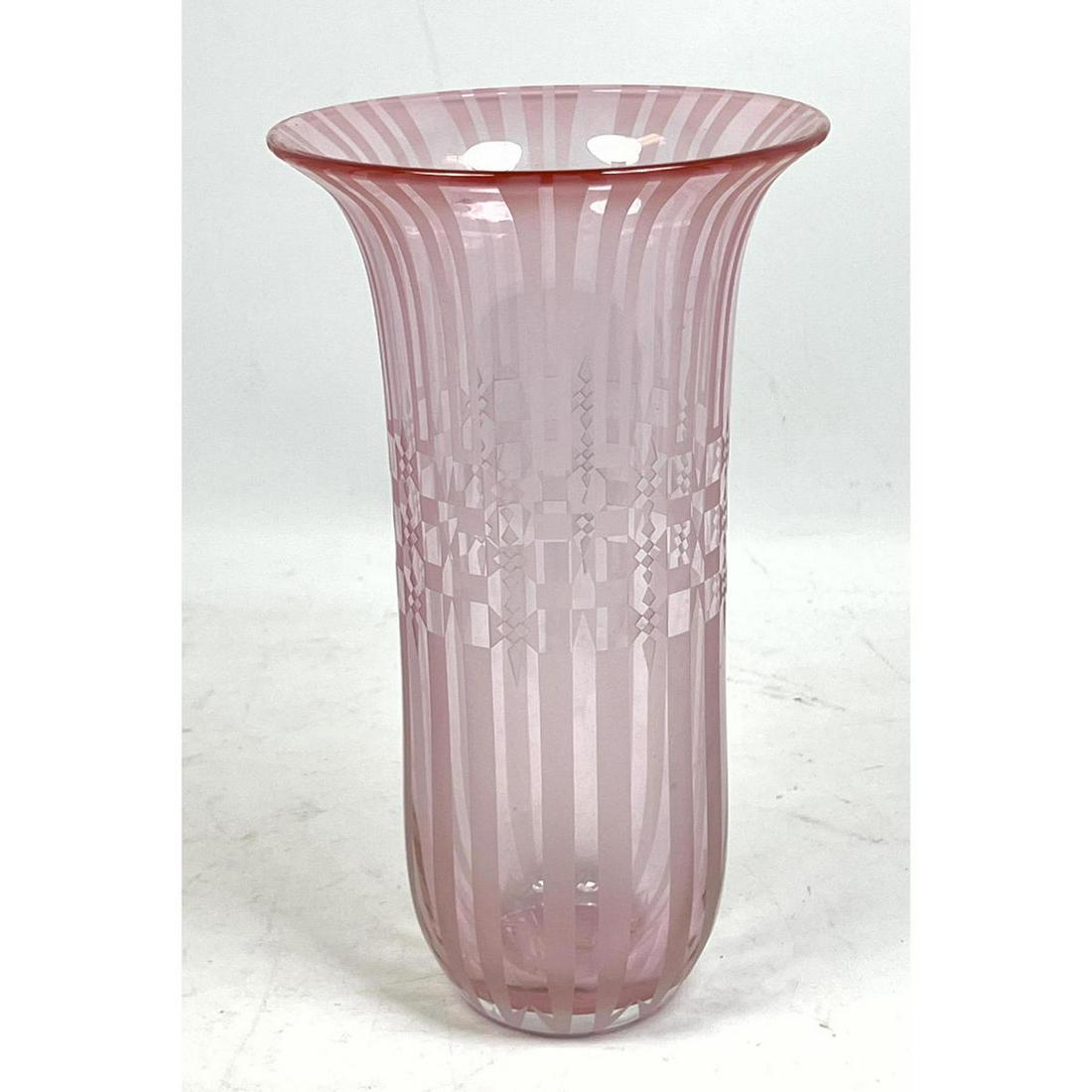 GARY GENETTI Artisan Art Glass Vase.  Acid etched desig (1 of 7)