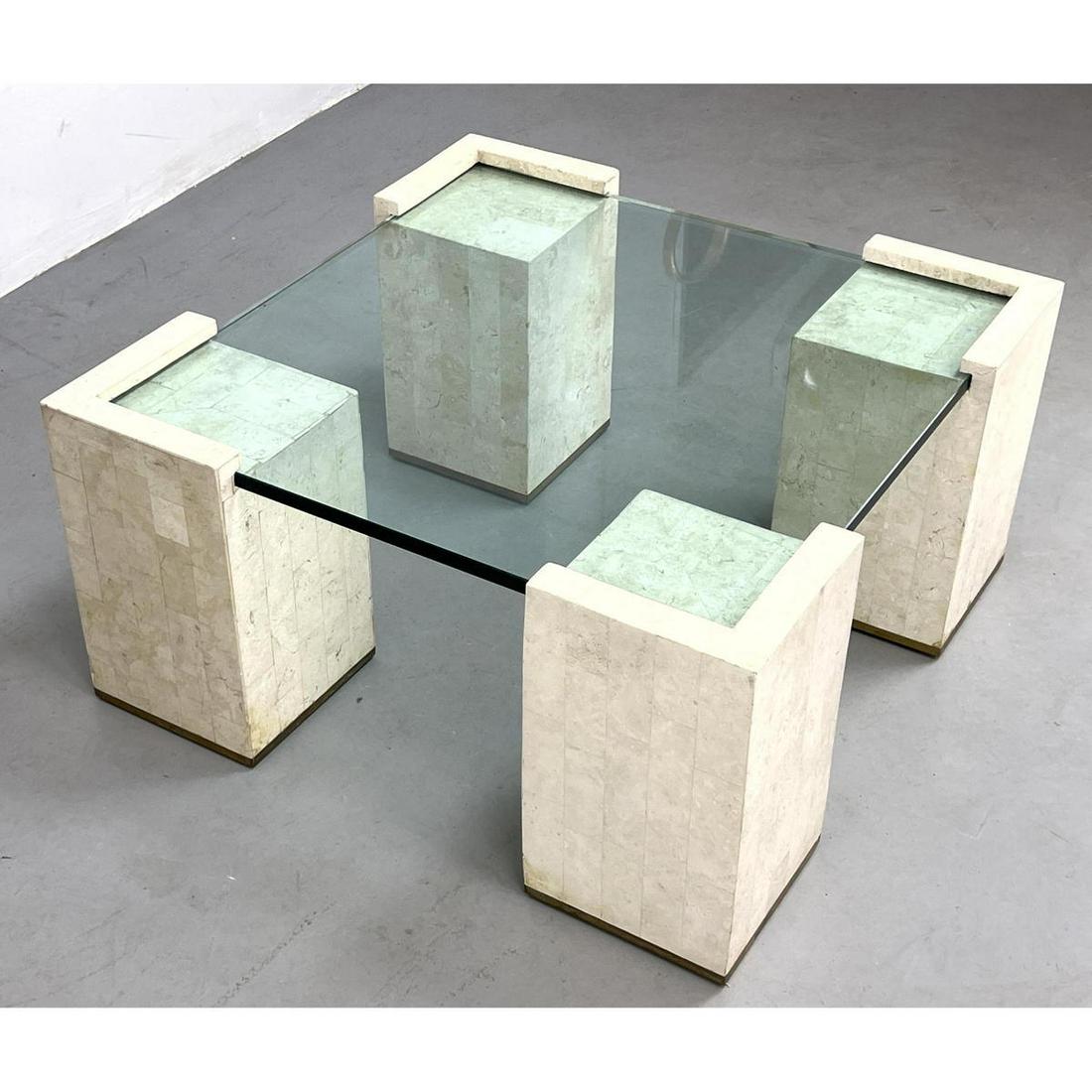 Modernist Travertine Veneer Marble Glass Top Cocktail T (1 of 13)