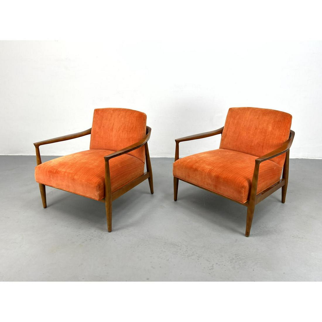 Orange Velvet Open Arm Lounge Chairs. Walnut frames Tha (1 of 18)