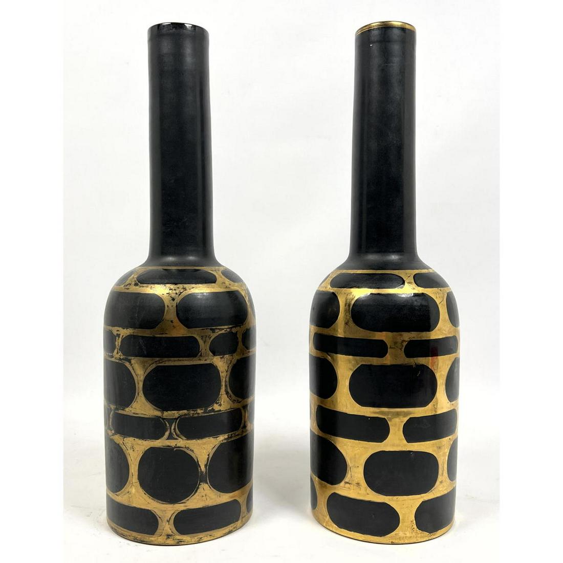 Pr Italian Pottery Bottle Form Vases. Black Glaze with (1 of 12)
