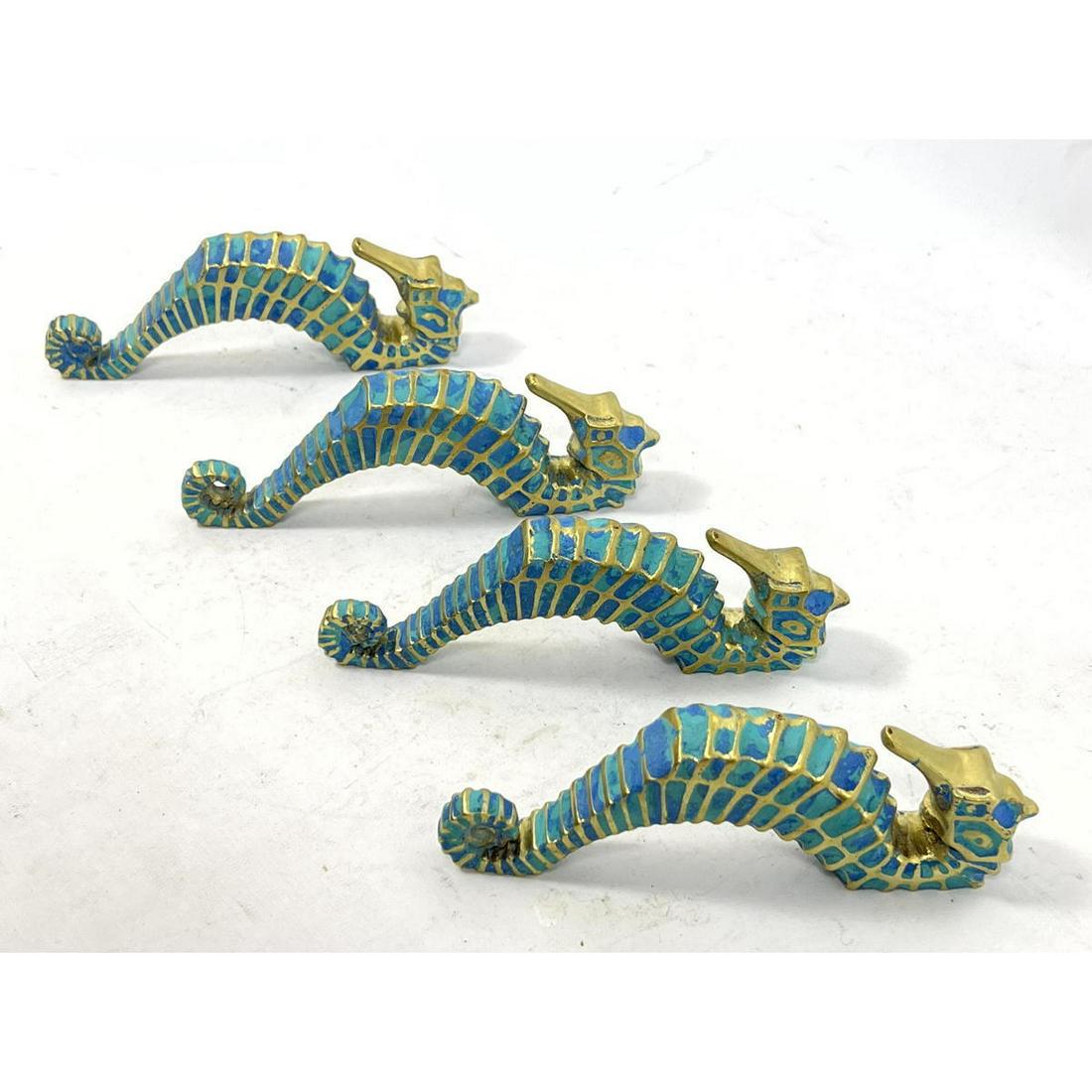 Set 4 Bronze Enamel Figural Seahorse Handles Pulls. Blu (1 of 8)