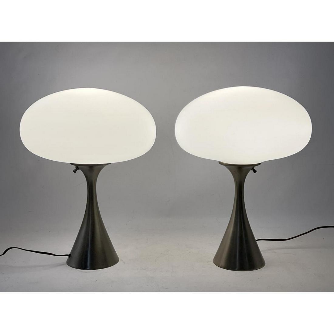 Pr LAUREL Glass Shade Mushroom Table Lamps. Label. (1 of 10)