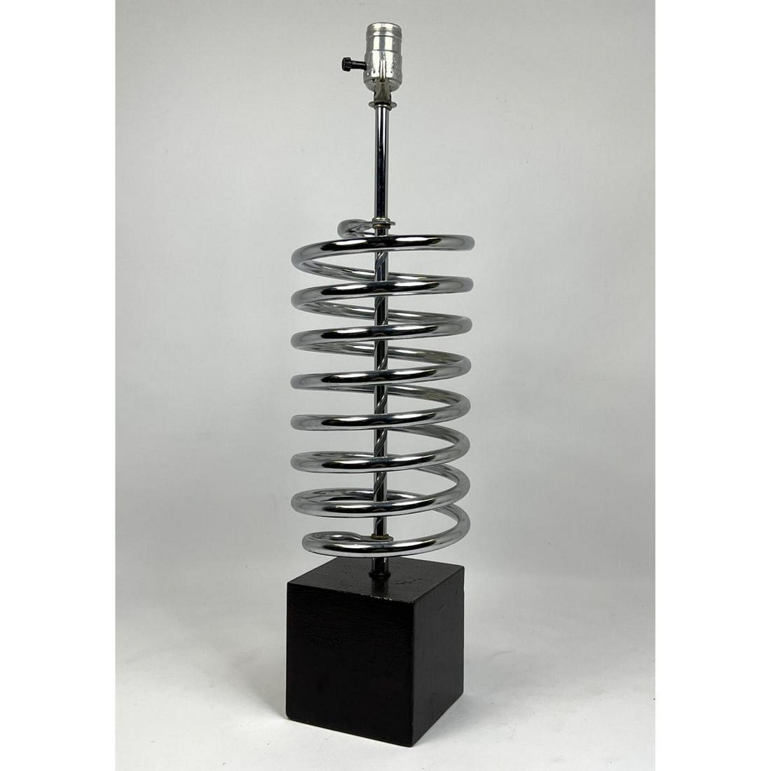 Spiral Spring form Chromed Metal Table Lamp. Ebonized w (1 of 6)