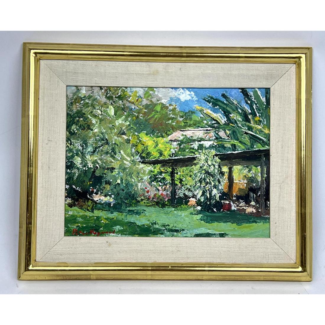 Peter Haywood Garden Scene Painting. Signed on canvas. (1 of 8)