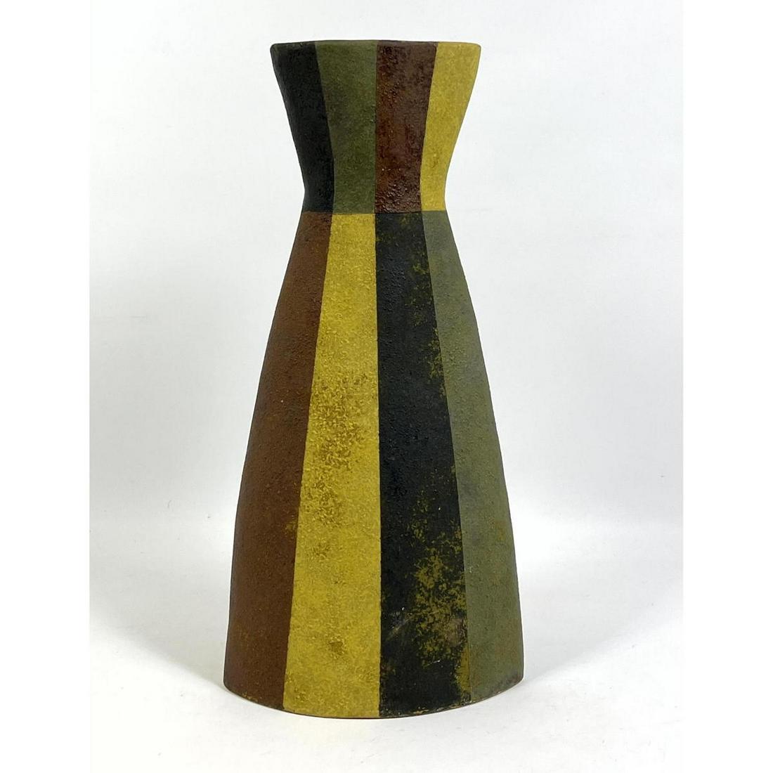 Signed Modernist Art Pottery Vase. Bold Vertical Stripe (1 of 8)