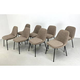 Set 8 NOE DUCHAUFOUR LAWRENCE for BERNHARDT Modernist Dining Chairs.: Set 8 Noe Duchaufour Lawrance for BERNHARDT Design Modernist Dining Chairs. Tweed fabric with cushion seats. Black metal rod legs. Marked. Dimensions: H: 32 inches: W: 20 inches: D: 24 inches - Seat H