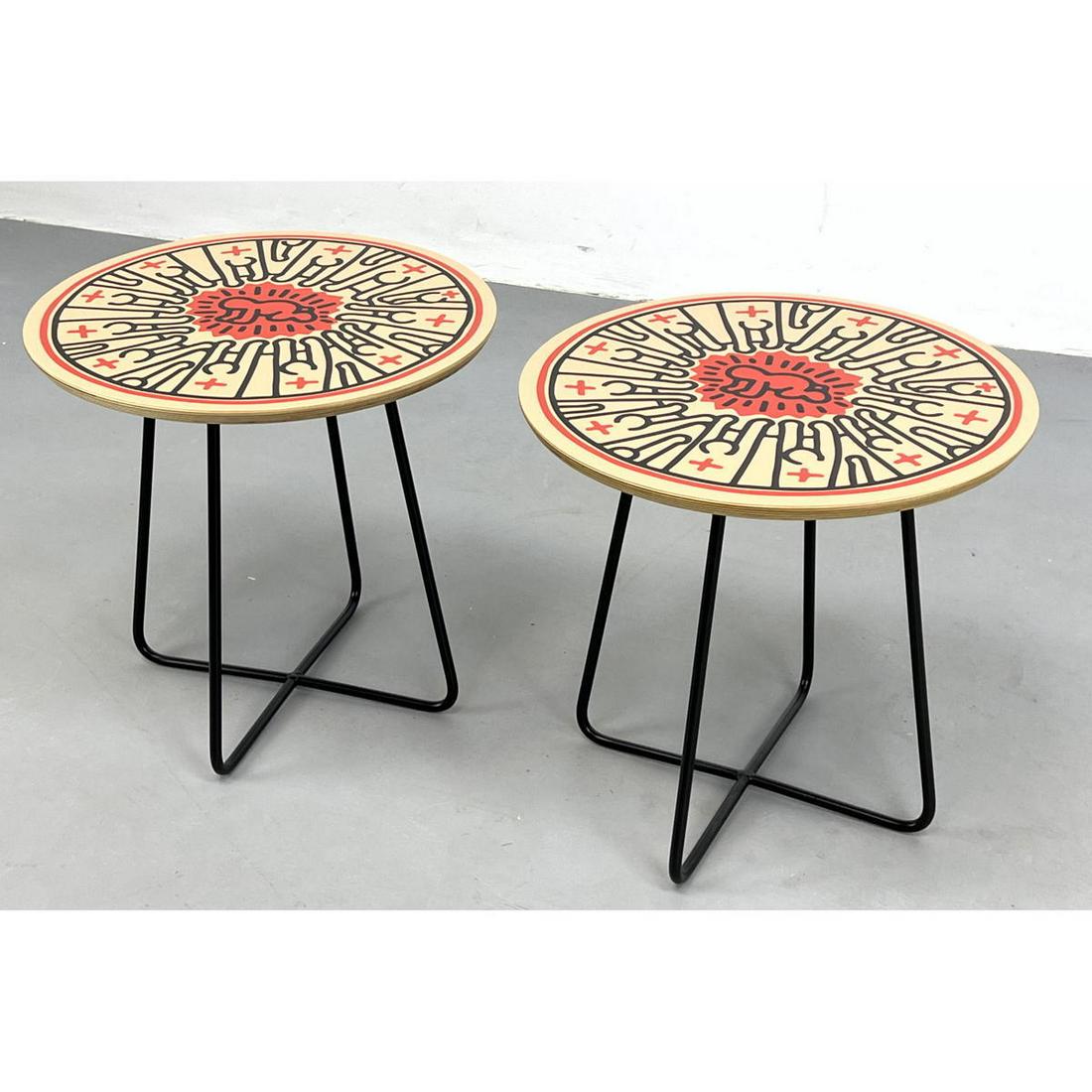 Pr Keith Haring style Round Side End Tables. Haring ins (1 of 7)