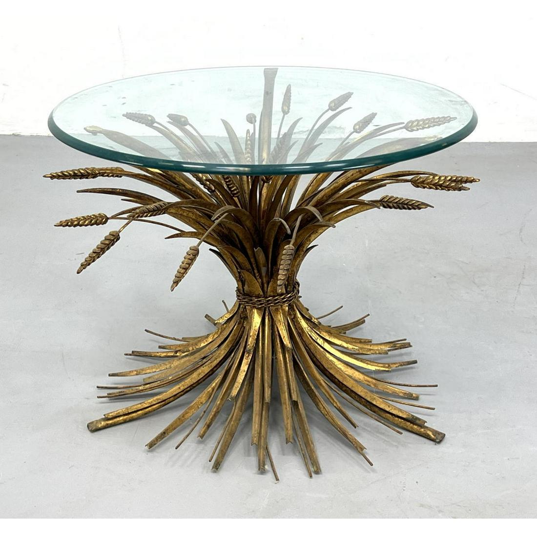 Italian Gilt Iron Wheat Sheaf Glass Top Side Table. (1 of 7)