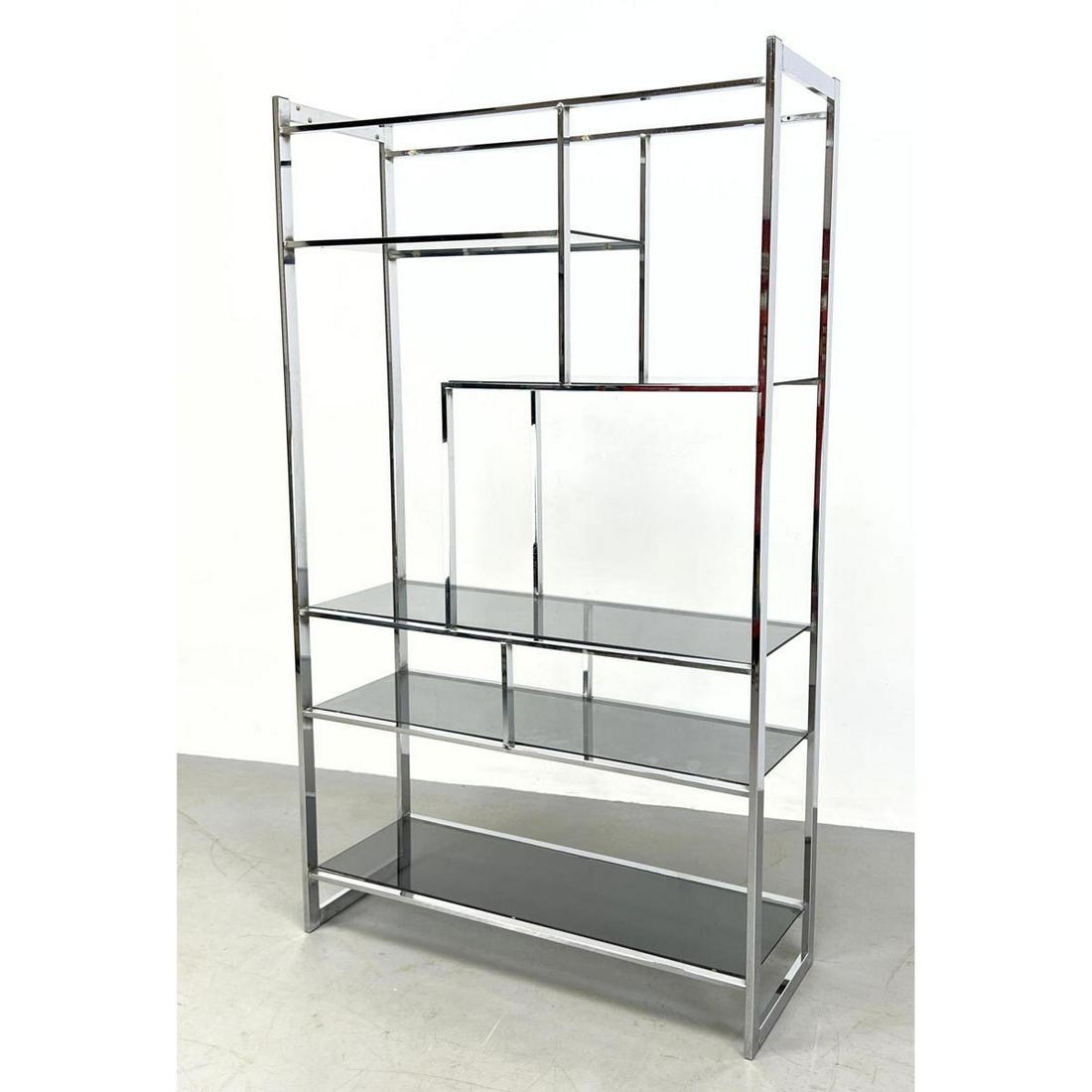 Milo Baughman Chrome And Glass Shelf Etagere.: Milo Baughman Chrome And Glass Shelf Etagere. Dimensions: H: 72 inches: W: 42 inches: D: 16 inches ---