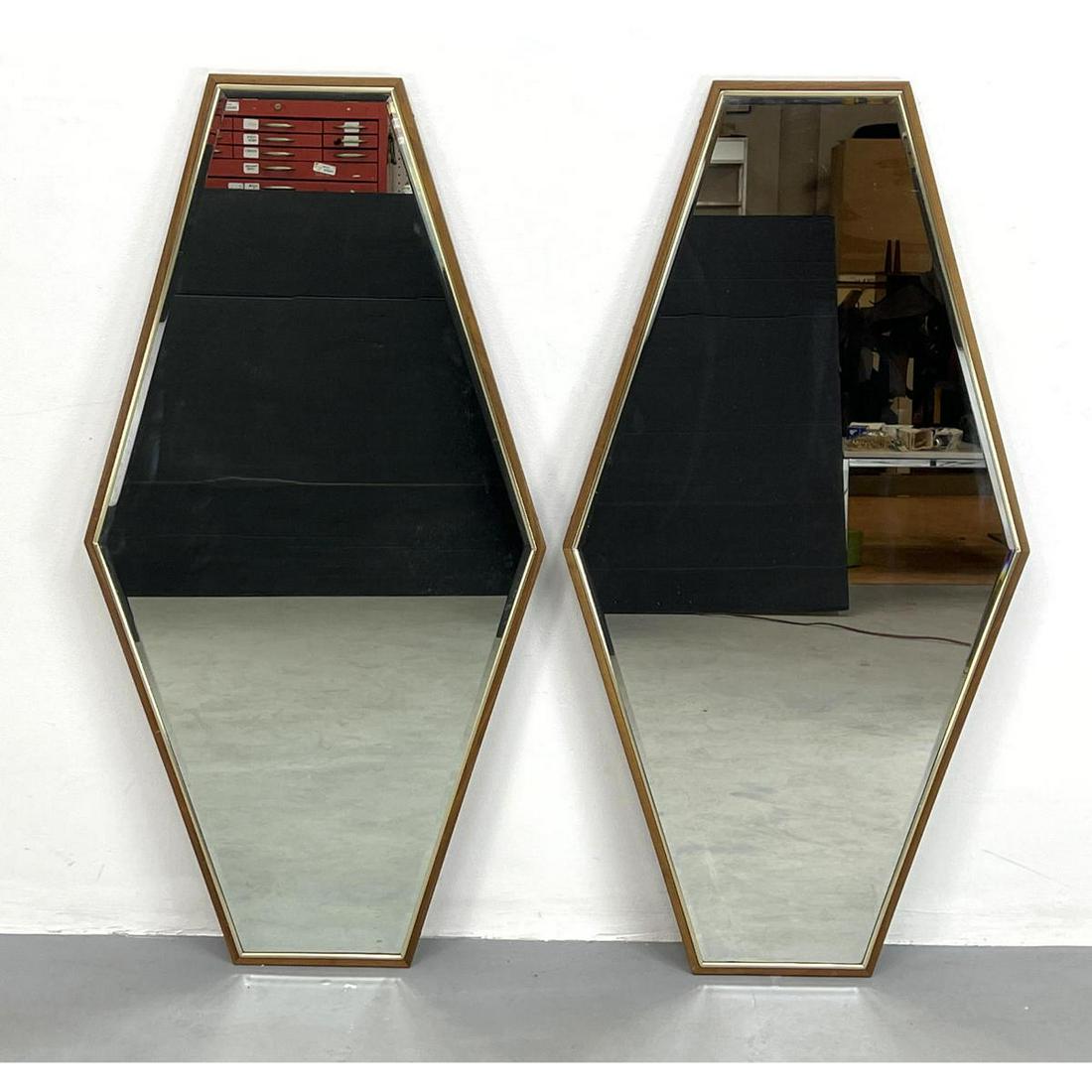 Pr Diamond Form Modernist Wall Mirrors. Wood Frames. Th (1 of 8)