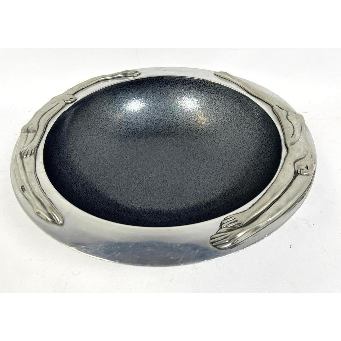 Aluminum bowl with cast nudes around rim. Signed. (1 of 7)