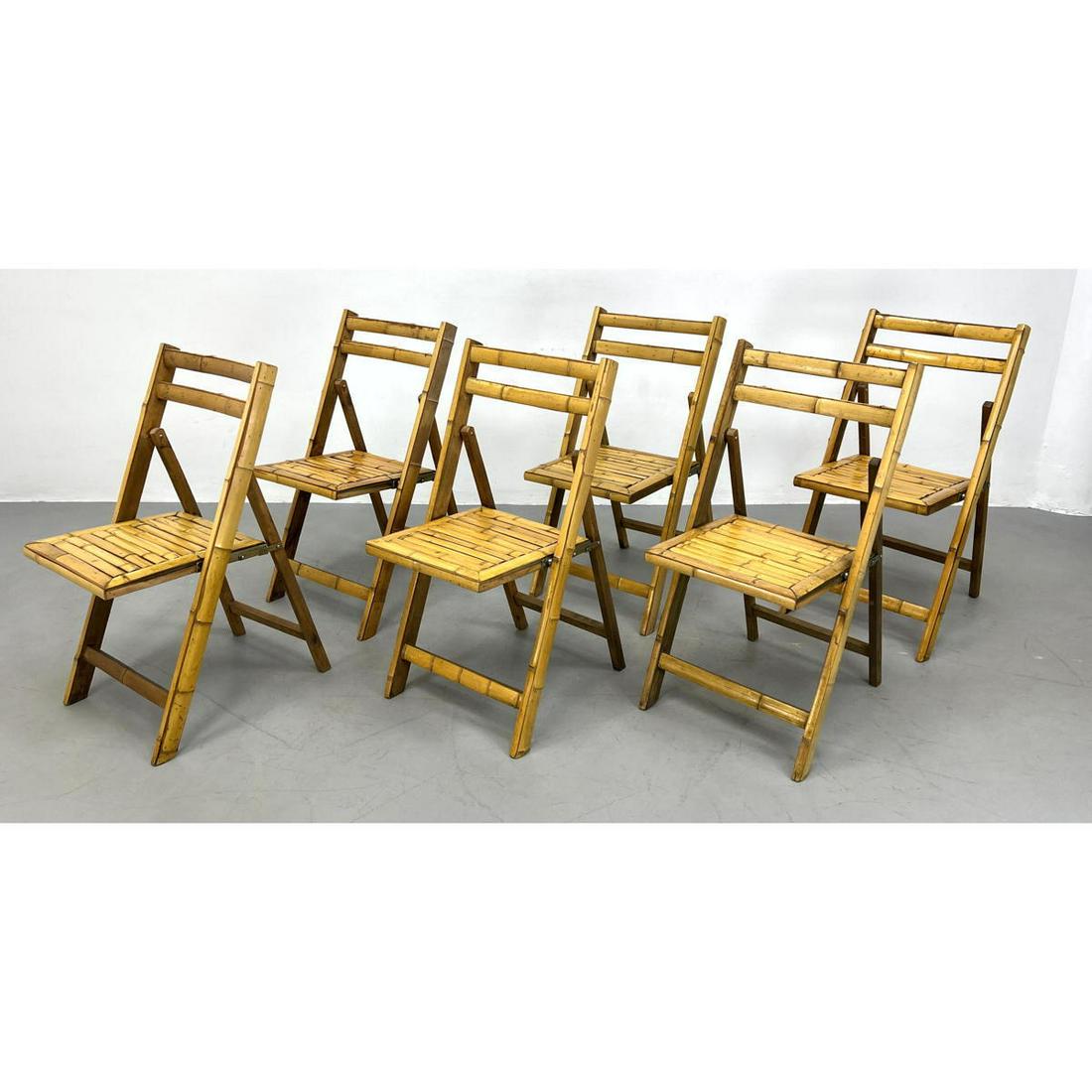 Set 6 Rattan Bamboo Miami Modernist Folding Chairs. (1 of 11)