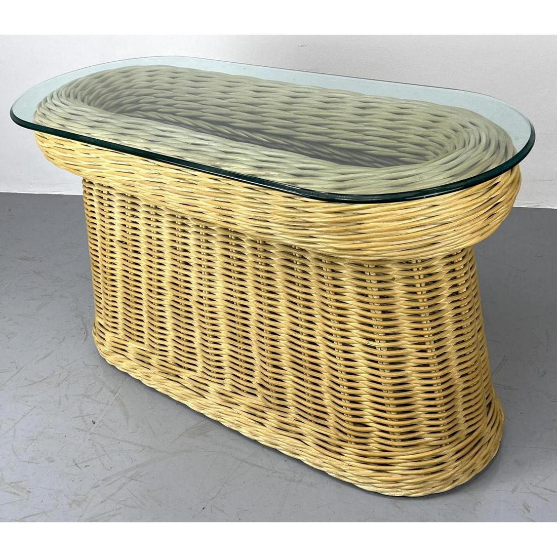 Woven Pencil Rattan Console Table. Glass Top. Great tab (1 of 8)